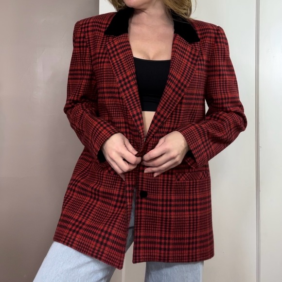 Vintage 1990s Wool Tartan Plaid Blazer - Picture 6 of 10